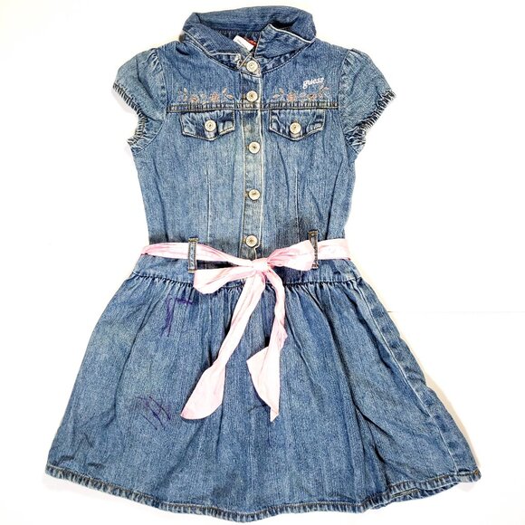 Girls Size 6 Y2K GUESS denim button front short sleeve dress - Picture 1 of 7